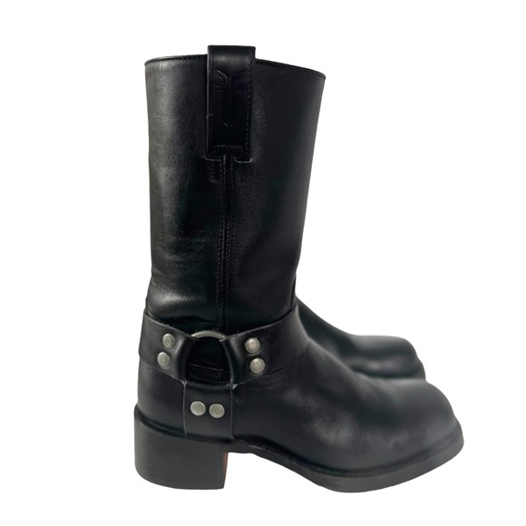 Frye Vintage Y2K Black Leather Square Toe Harness Boots Size 6.5 - Picture 2 of 13